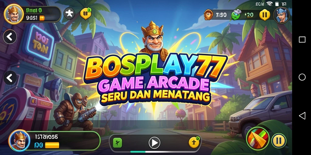 Tangkapan layar gameplay BOSPLAY77 menampilkan aksi seru dalam game Arcade.