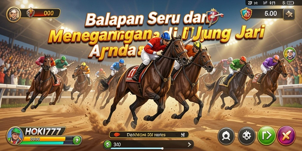 Gameplay seru di HOKI777 dengan mobil balap dan trek yang menampilkan aksi balapan.