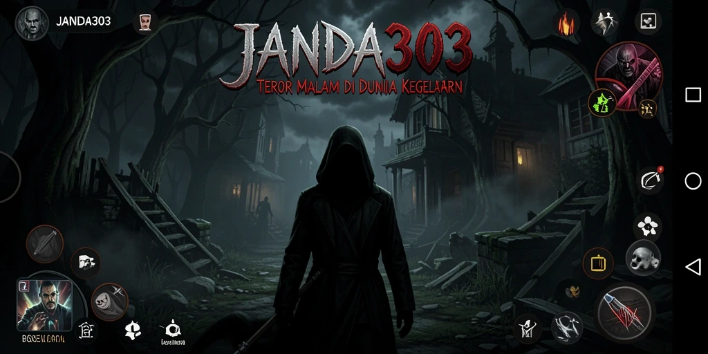 Tangkapan layar menampilkan suasana menyeramkan dalam gameplay JANDA303.
