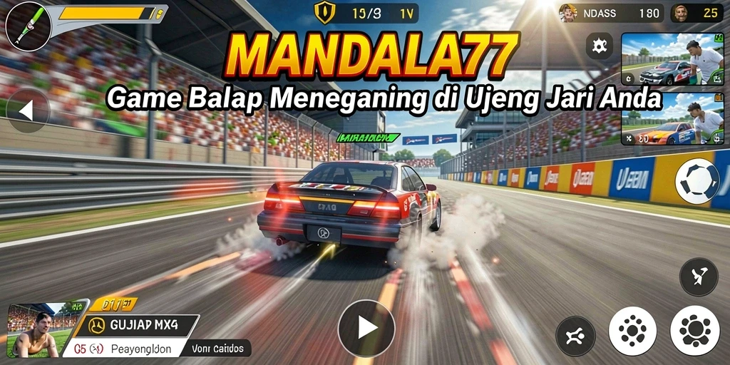 Screenshot gameplay MANDALA77 menampilkan aksi balapan yang mendebarkan.