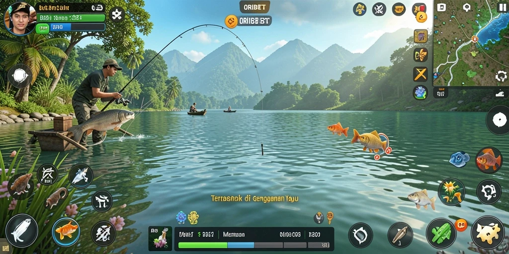 Screenshot gameplay ORIBET menampilkan aksi memancing yang menarik dan seru.