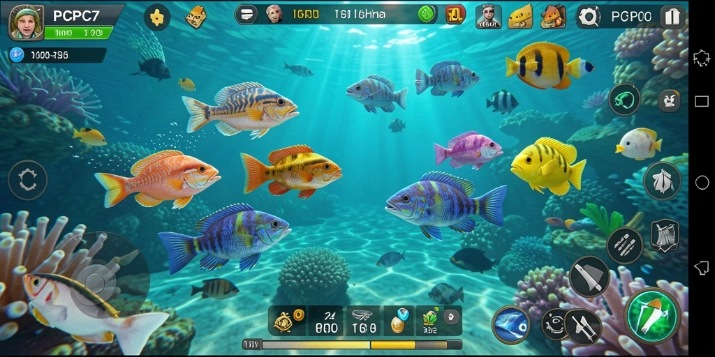 Tampilan gameplay seru dalam PCPC7 saat menembak ikan.