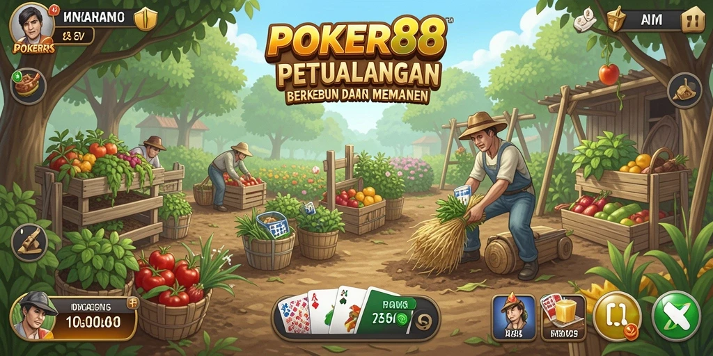 Screenshot gameplay POKER88 yang menunjukkan ladang yang subur.