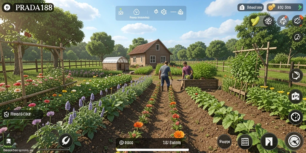 Tampilan gameplay PRADA188 yang menampilkan kegiatan bertani yang menyenangkan.
