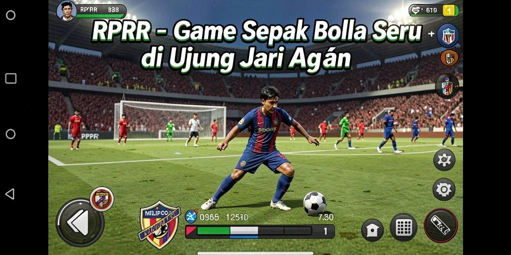 Screenshot gameplay RPRR yang menampilkan aksi sepak bola nyata.