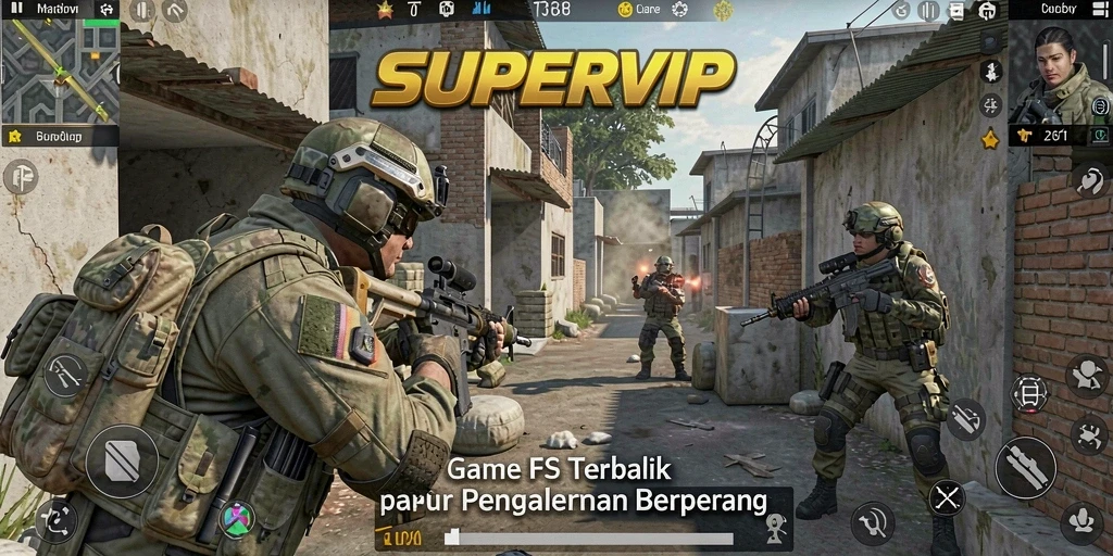 Gameplay SUPERVIP yang mendebarkan dengan aksi tembak-menembak intens.