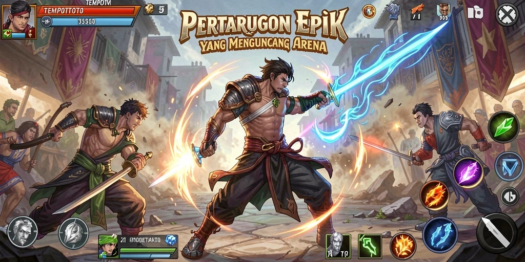 Gameplay TEMPOTOTO yang seru dan mendebarkan dalam duel Fighting.